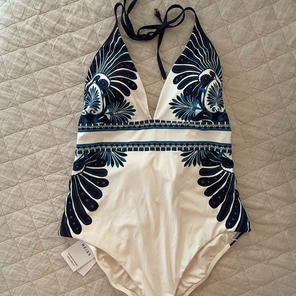 *Never Worn* Reiss Blue and White Monica Print Swimsuit Sz 8